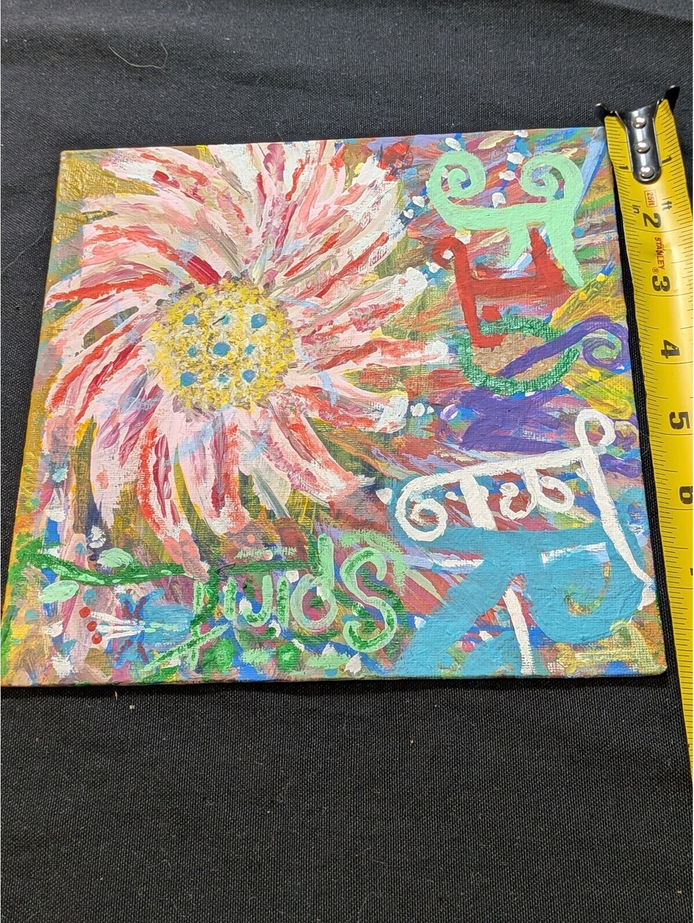Original Colorful Flower Painting Small Canvas Abstract Floral Folk Art